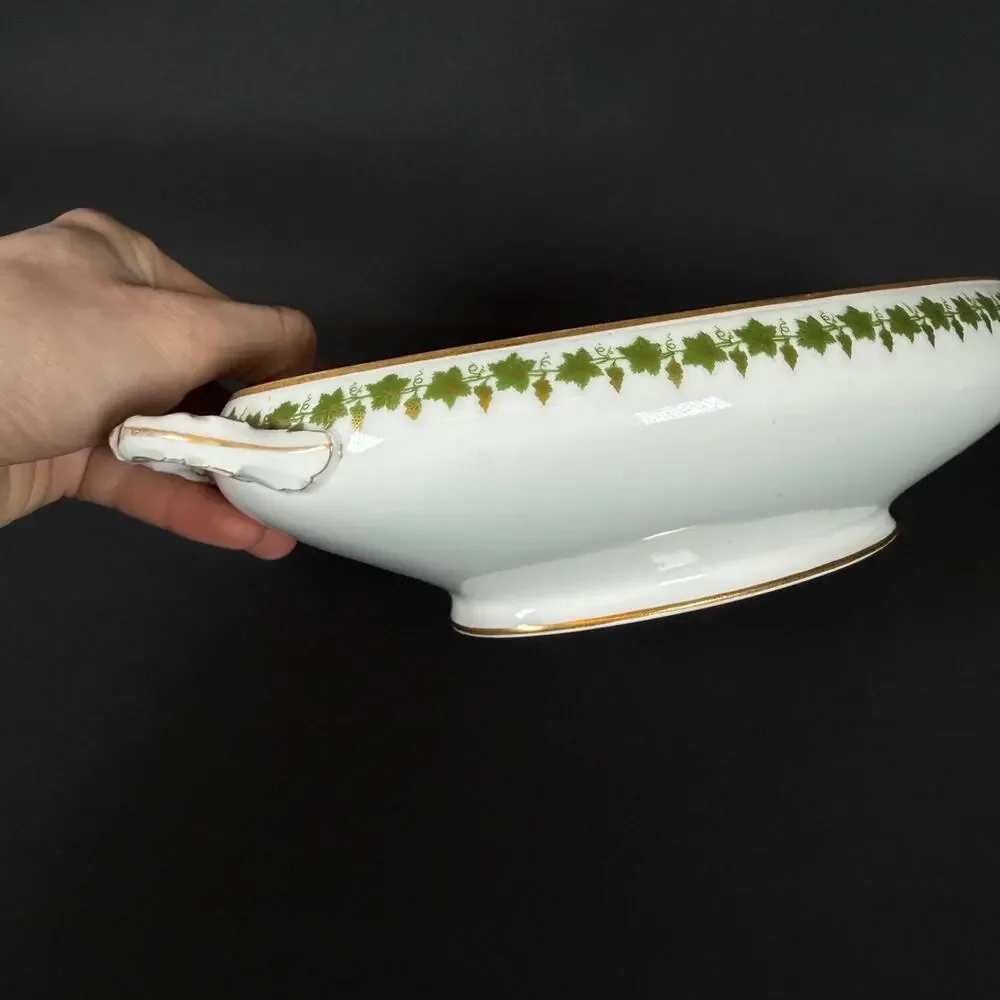 Vintage Limoges France Oval Serving Dish white with floral Grape gold trim 12